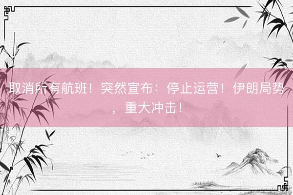 取消所有航班！突然宣布：停止运营！伊朗局势，重大冲击！