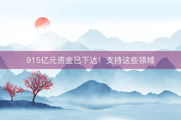 915亿元资金已下达！支持这些领域