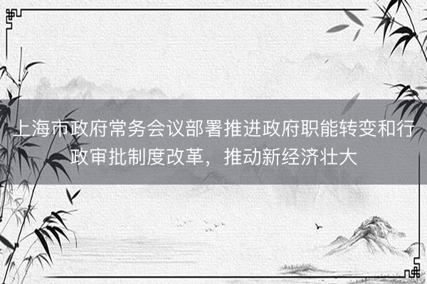 上海市政府常务会议部署推进政府职能转变和行政审批制度改革，推动新经济壮大