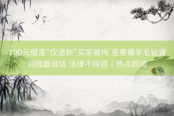 190元榴莲“仅退款”买家被拘 恶意薅羊毛钻漏洞践踏诚信 法律不纵容丨热点即阅