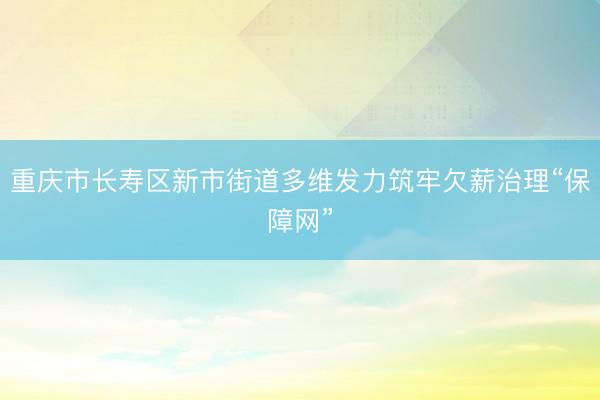 重庆市长寿区新市街道多维发力筑牢欠薪治理“保障网”