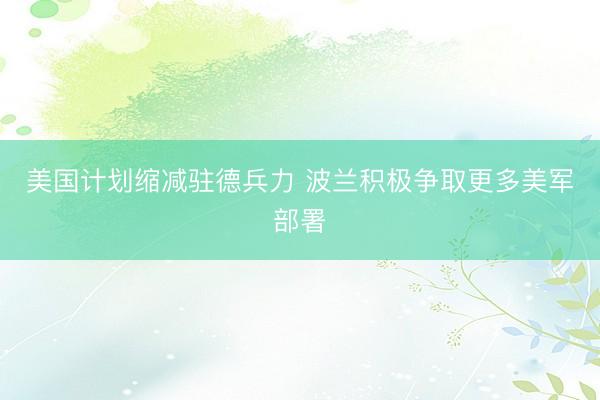 美国计划缩减驻德兵力 波兰积极争取更多美军部署