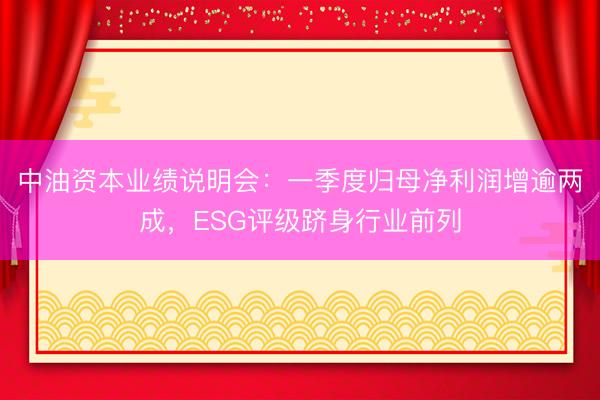 中油资本业绩说明会：一季度归母净利润增逾两成，ESG评级跻身行业前列