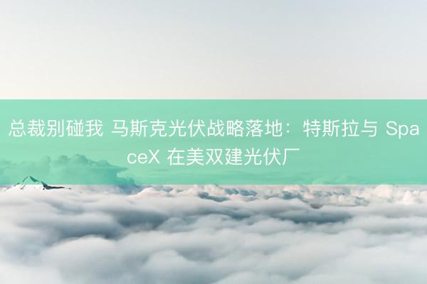 总裁别碰我 马斯克光伏战略落地：特斯拉与 SpaceX 在美双建光伏厂