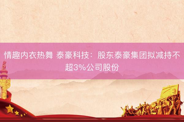 情趣内衣热舞 泰豪科技：股东泰豪集团拟减持不超3%公司股份