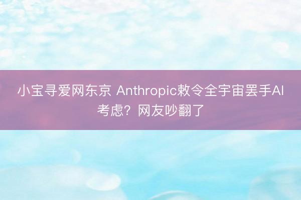 小宝寻爱网东京 Anthropic敕令全宇宙罢手AI考虑？网友吵翻了