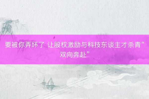 要被你弄坏了 让股权激励与科技东谈主才杀青“双向奔赴”