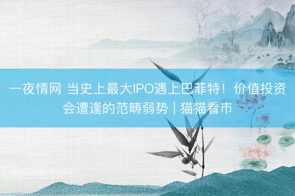 一夜情网 当史上最大IPO遇上巴菲特！价值投资会遭逢的范畴弱势 | 猫猫看市